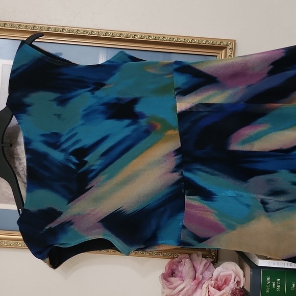 Multicolor Abstract Retro Women's Dress Size 8 Watercolor Unique Vintage - Picture 11 of 12